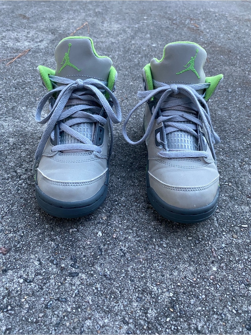 Jordan Retro 5 Green Bean Kids Gray and Neon Green Sneakers Size 13C